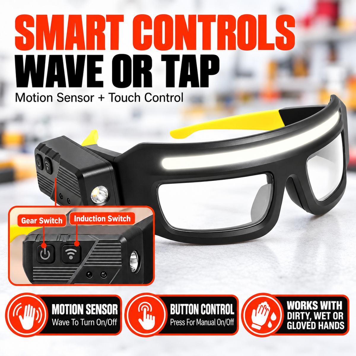 BeamSight™ LED Work Glasses – Hands-Free 230° Light with Wave Sensor