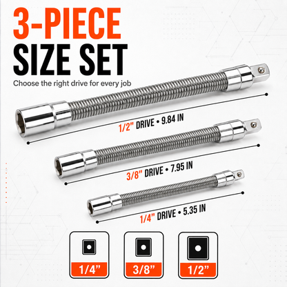 Flexible Socket Extension Bar ( 3-pcs Size Set)